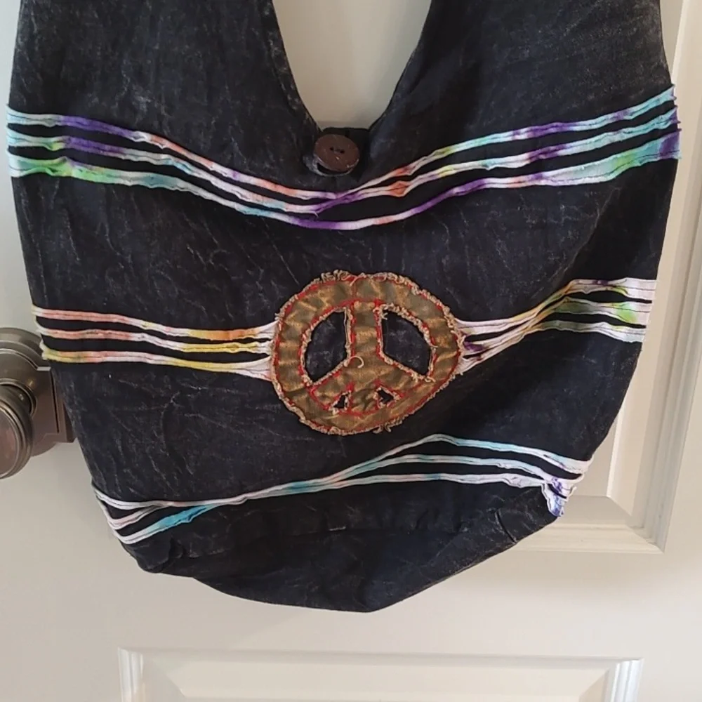 Kathmandu Imports Peace Sign Rainbow/Black Bag Tiedye Used